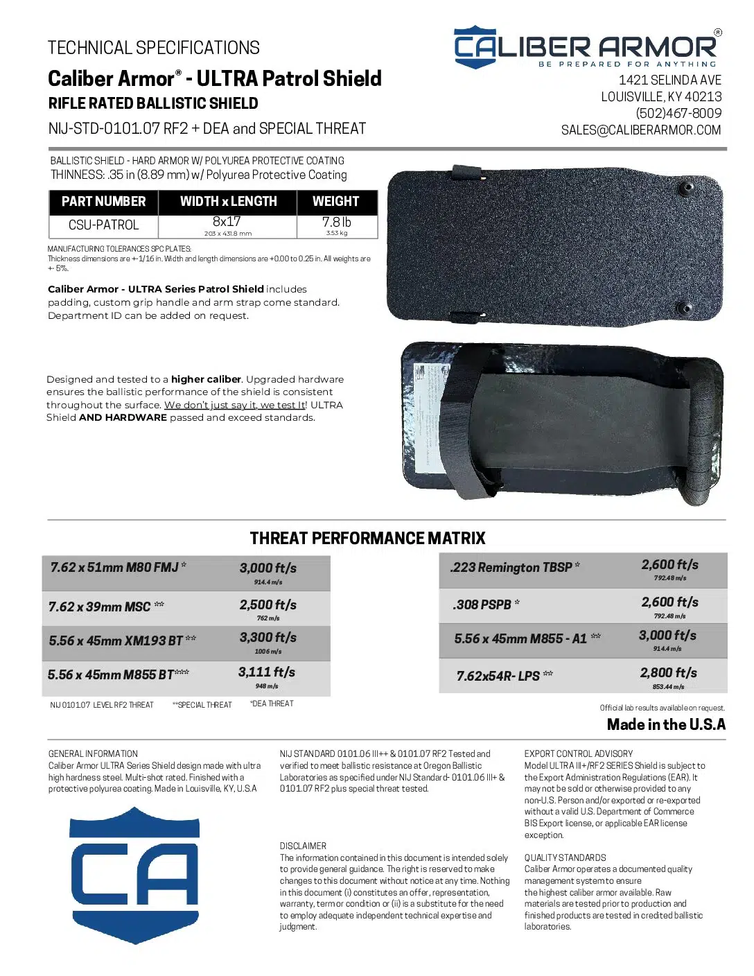 ULTRA Series III+ | RF2 Patrol Shield | from Caliber Armor - Image 5